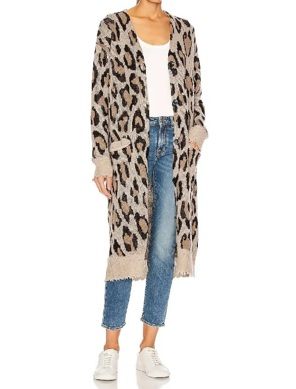 Long Cashmere Cardigan In Leopard