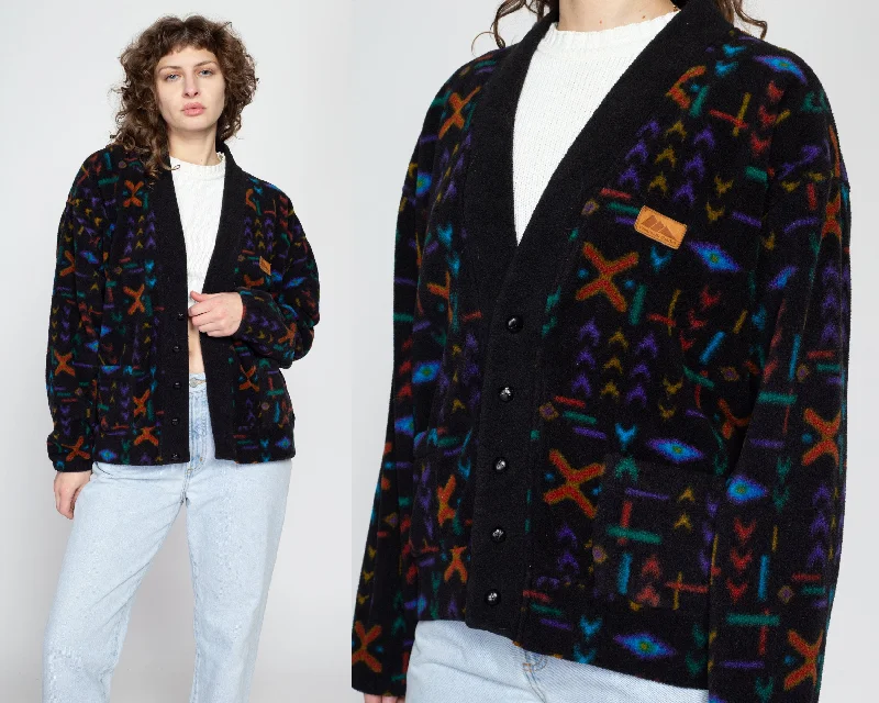 Medium 90s Black Fleece Geometric Print Cardigan