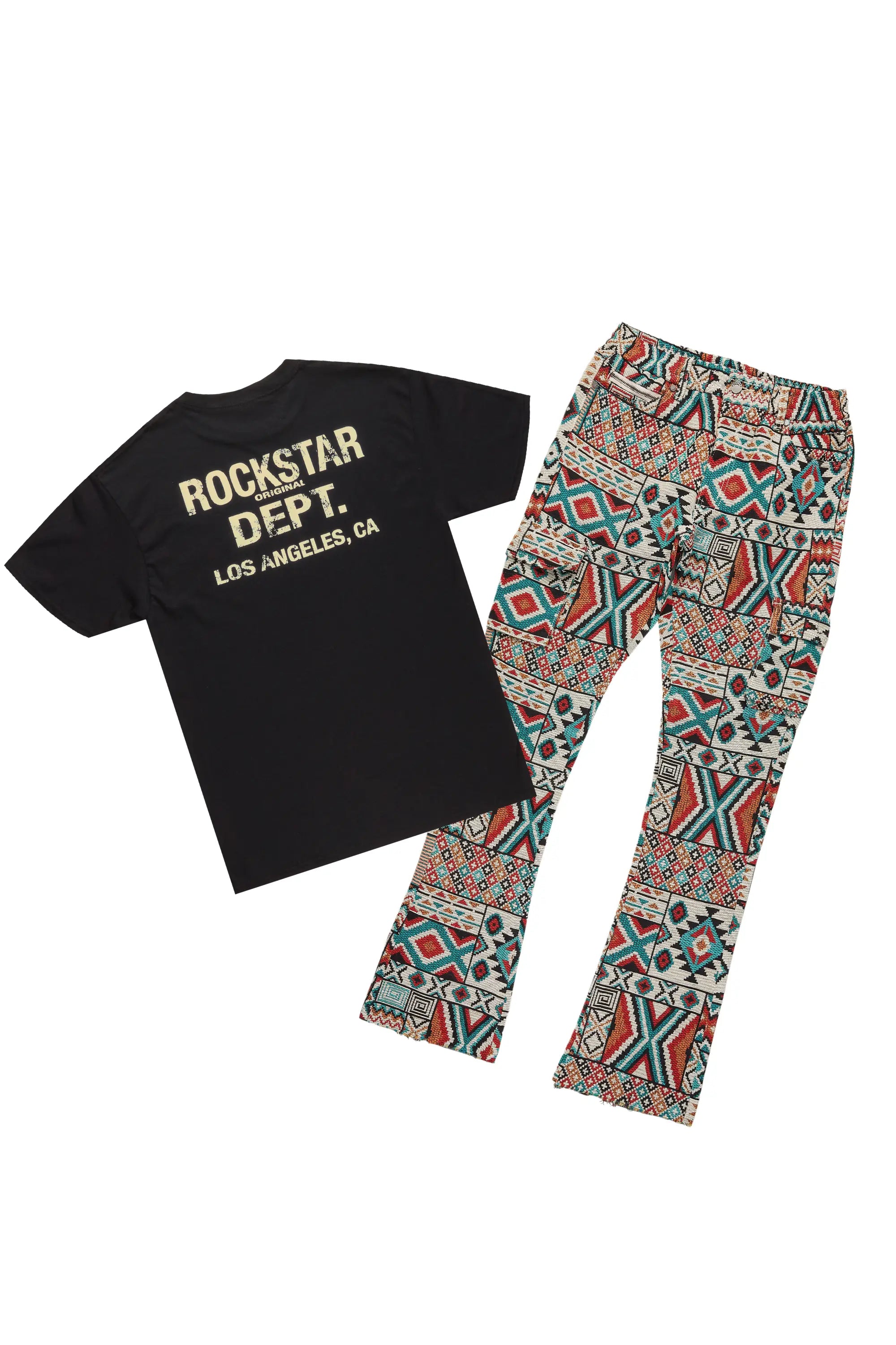 Lake Black T-Shirt & Nard Stacked Flare Tapestry Jean Bundle