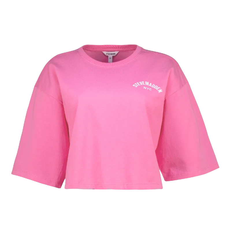 STELLA BRIGHT PINK OVERSIZED CROPPED LOGO T-SHIRT