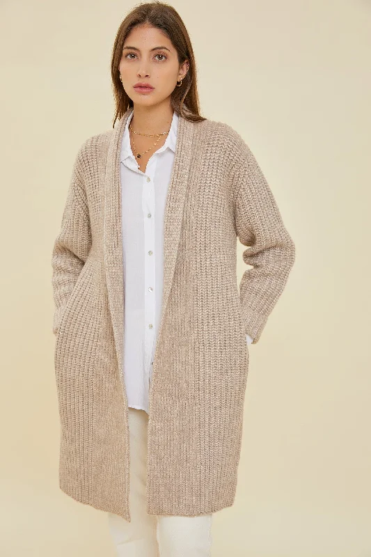 Taupe Chunky Cable Knit Cardigan