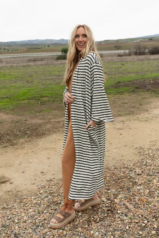 The Nest Venyx Striped Duster Cardigan - Cream Black