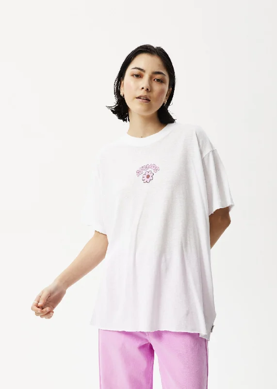 AFENDS Womens Flowers Slay - Oversized Graphic T-Shirt - White