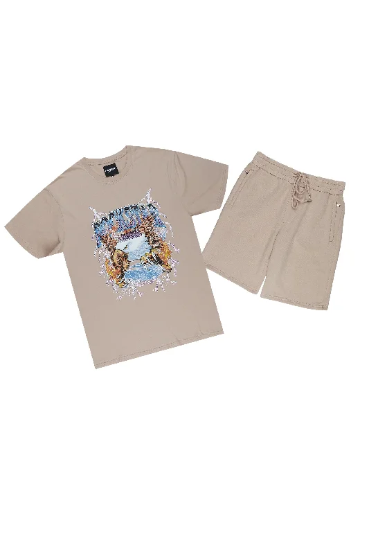 Ren Taupe Graphic T-Shirt Short Set