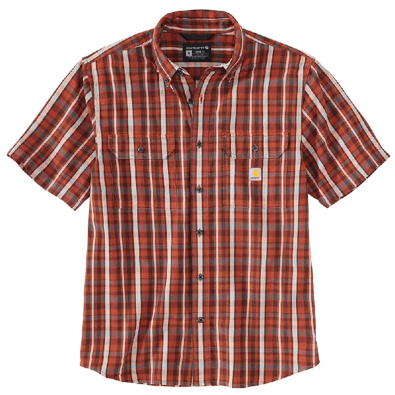 Carhartt 105702 Men's Loose Fit Midweight Short-Sleeve Plaid Shirt - X-Large - Fired Brick