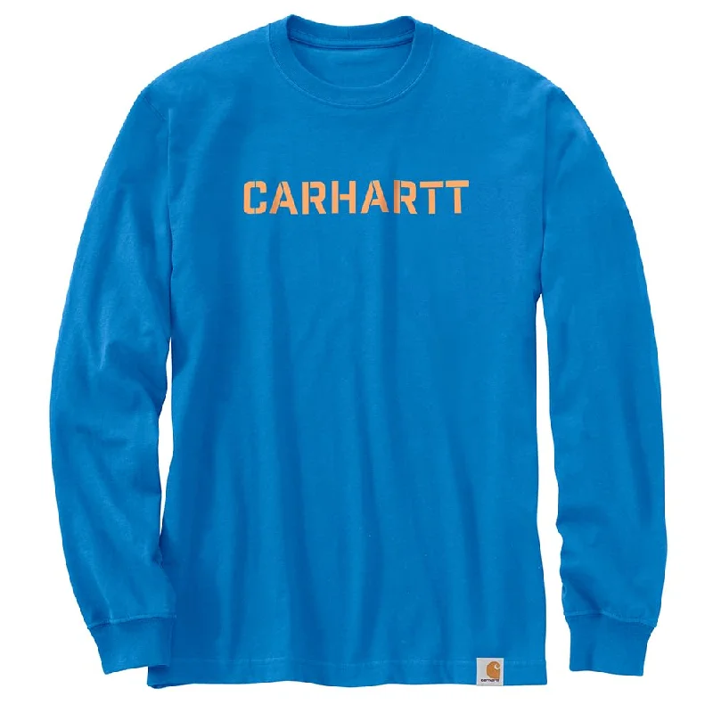 Carhartt 105951 Men's Loose Fit Heavyweight Long-Sleeve Logo Graphic T-Shirt - Large Regular - Blue Glow