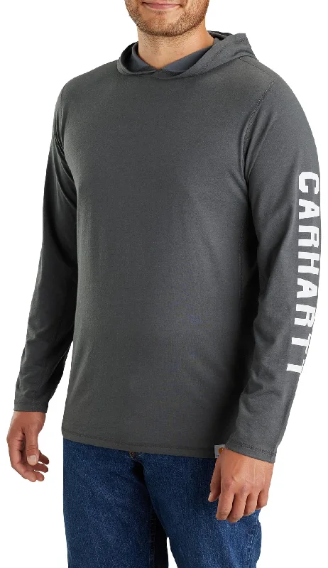 Carhartt 106654 Men's Big & Tall Force Relaxed Fit Midweight Long-Sleeve Logo Graphic Hooded T-Shirt, Carbon Heather