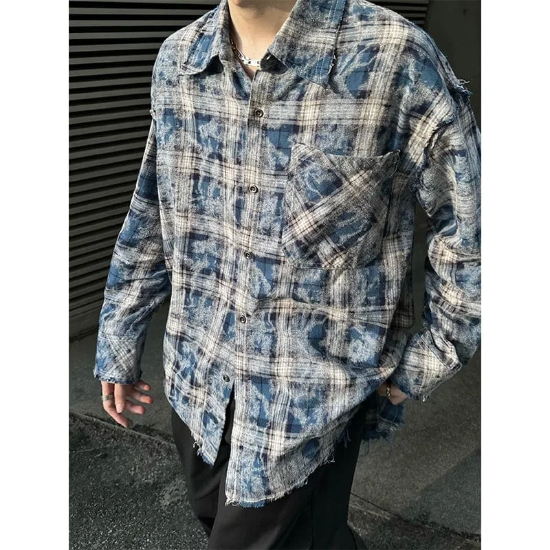 RT No. 9742 DISTRESSED BLUE PLAID SHIRT