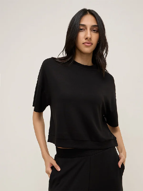 LOV Black Solid T-Shirt