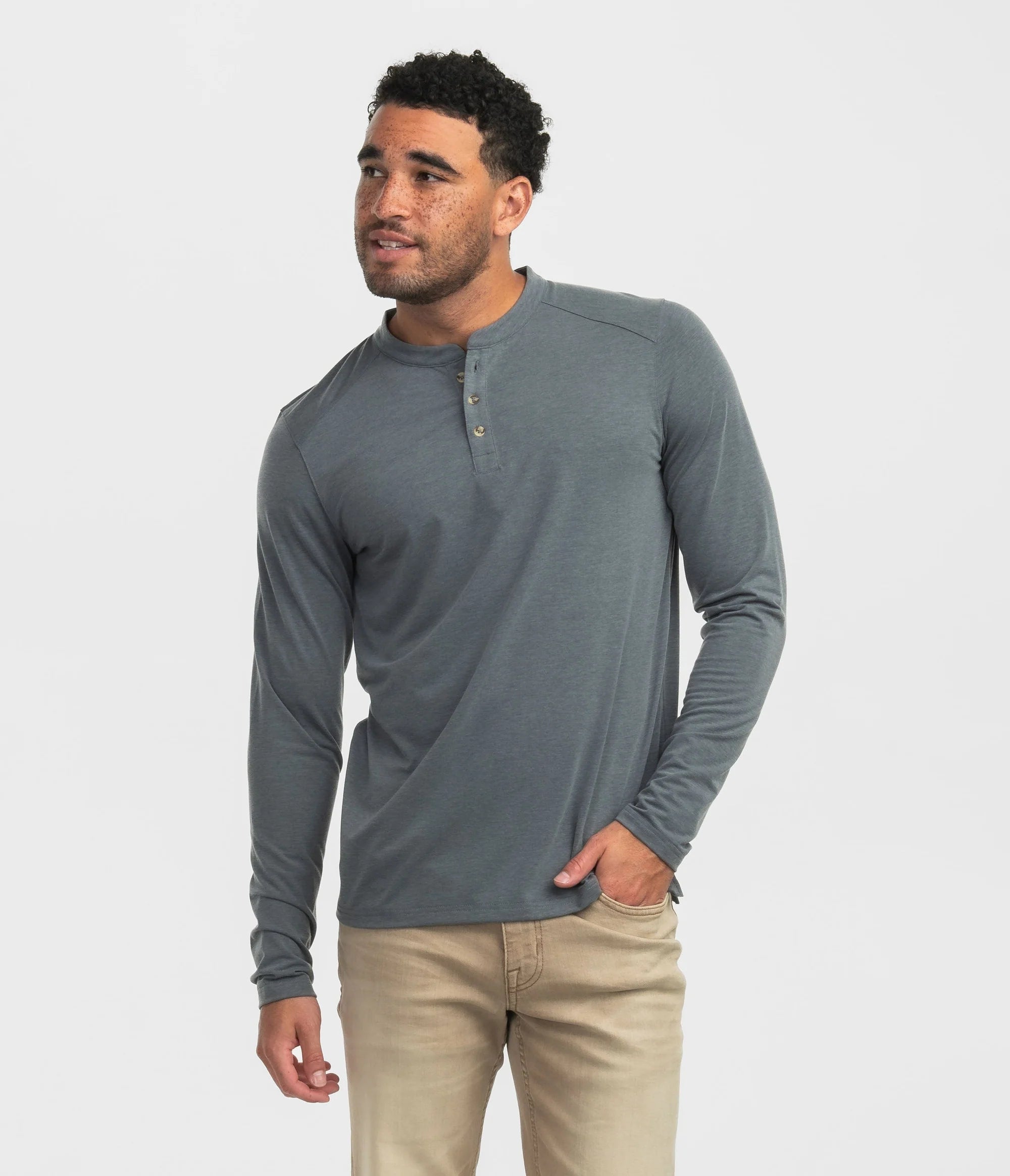 Max Comfort Henley Long Sleeve in Volcanic Ash